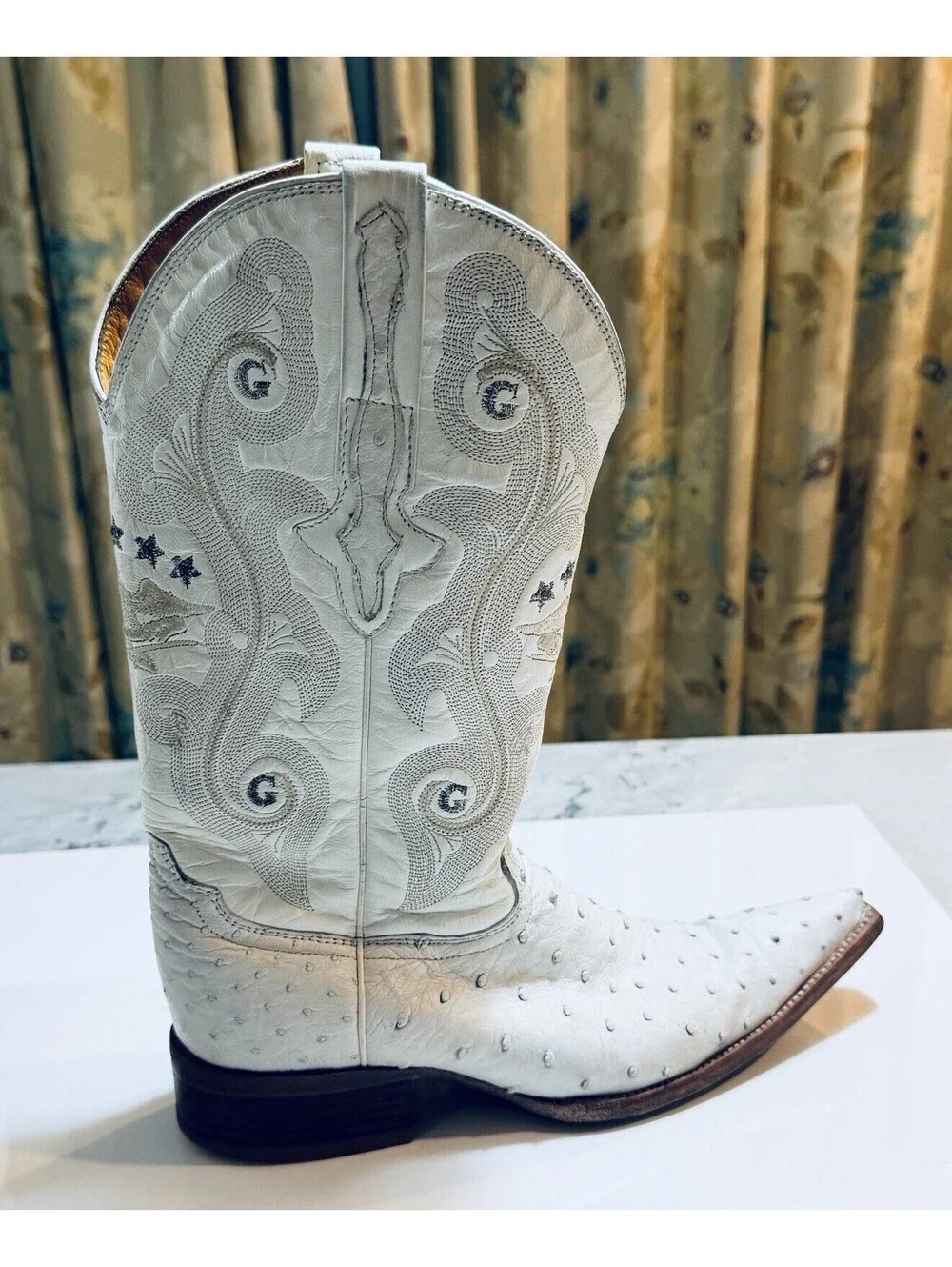 El General White Ostrich Cowboy Boots Men’s Size 8 Leather